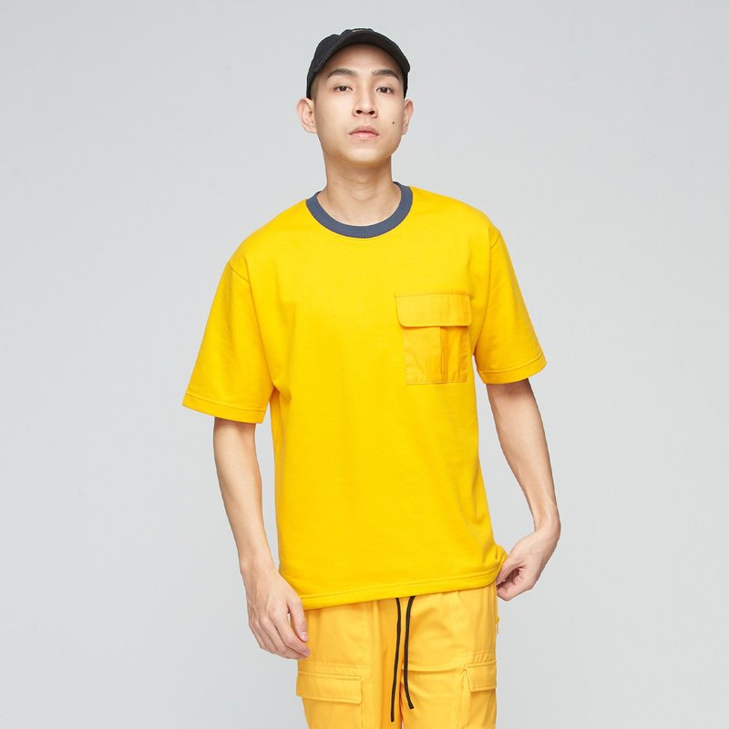抗菌厚磅口袋抽绳上衣(男)-金盏花橘 - 男装上衣/T 恤 - 聚酯纤维 黄色