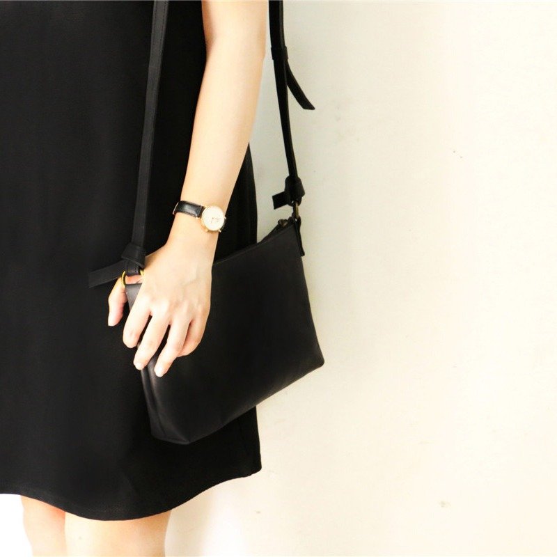 Mingen'Handiwork手工简约牛皮实用斜跨真皮包女包PB16011 - 侧背包/斜挎包 - 真皮 黑色