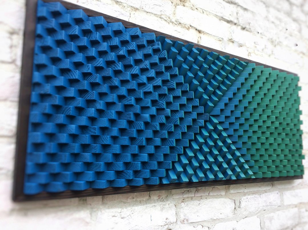 3D Wood Wall Art - Geometric Green Blue Modern Art - Acoustic Sound Diffuser - 墙贴/壁贴 - 木头 