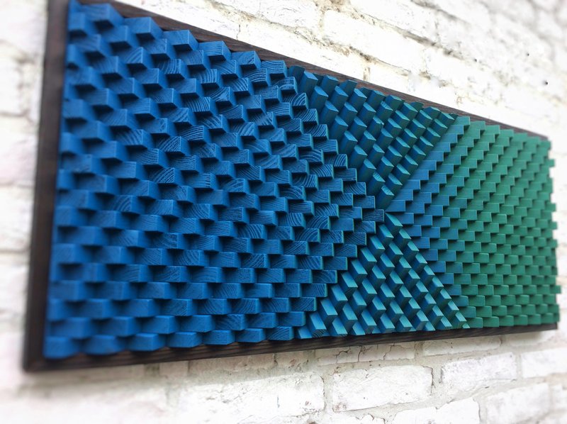 3D Wood Wall Art - Geometric Green Blue Modern Art - Acoustic Sound Diffuser - 墙贴/壁贴 - 木头 