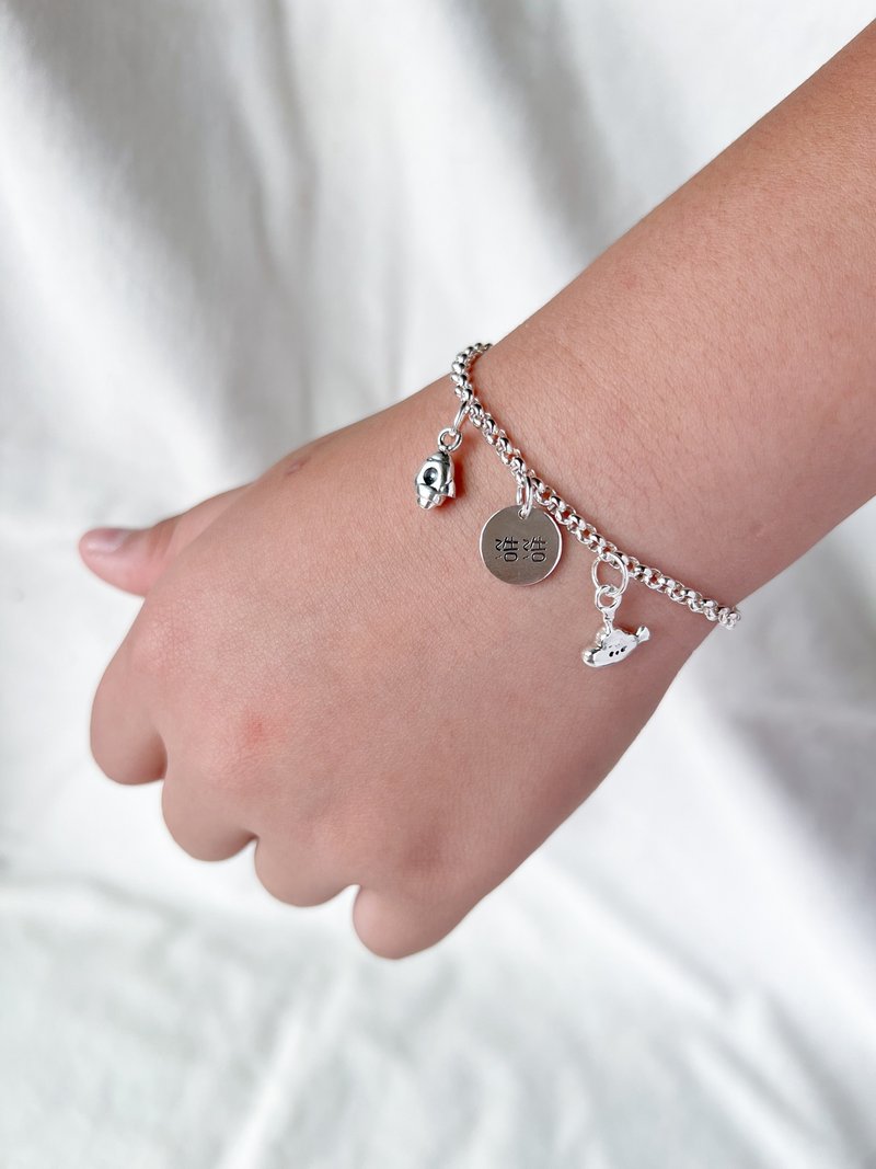 太空系列-925纯银手链-弥月礼 生日礼物-刻字-太空船 火箭 - 婴儿饰品 - 纯银 银色