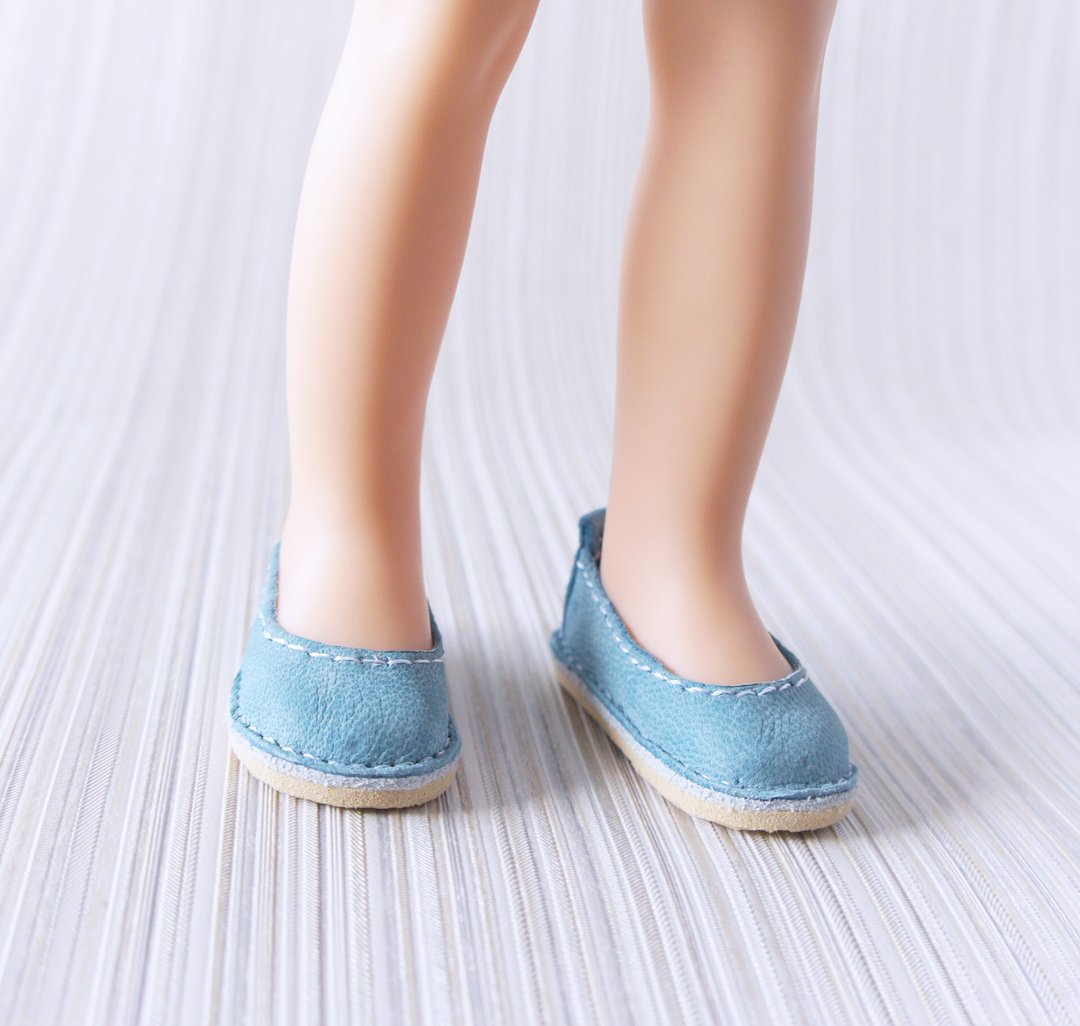 Summer leather shoes for 13 inch doll, Doll outfit, Blue genuine leather shoes - 玩偶/公仔 - 真皮 蓝色