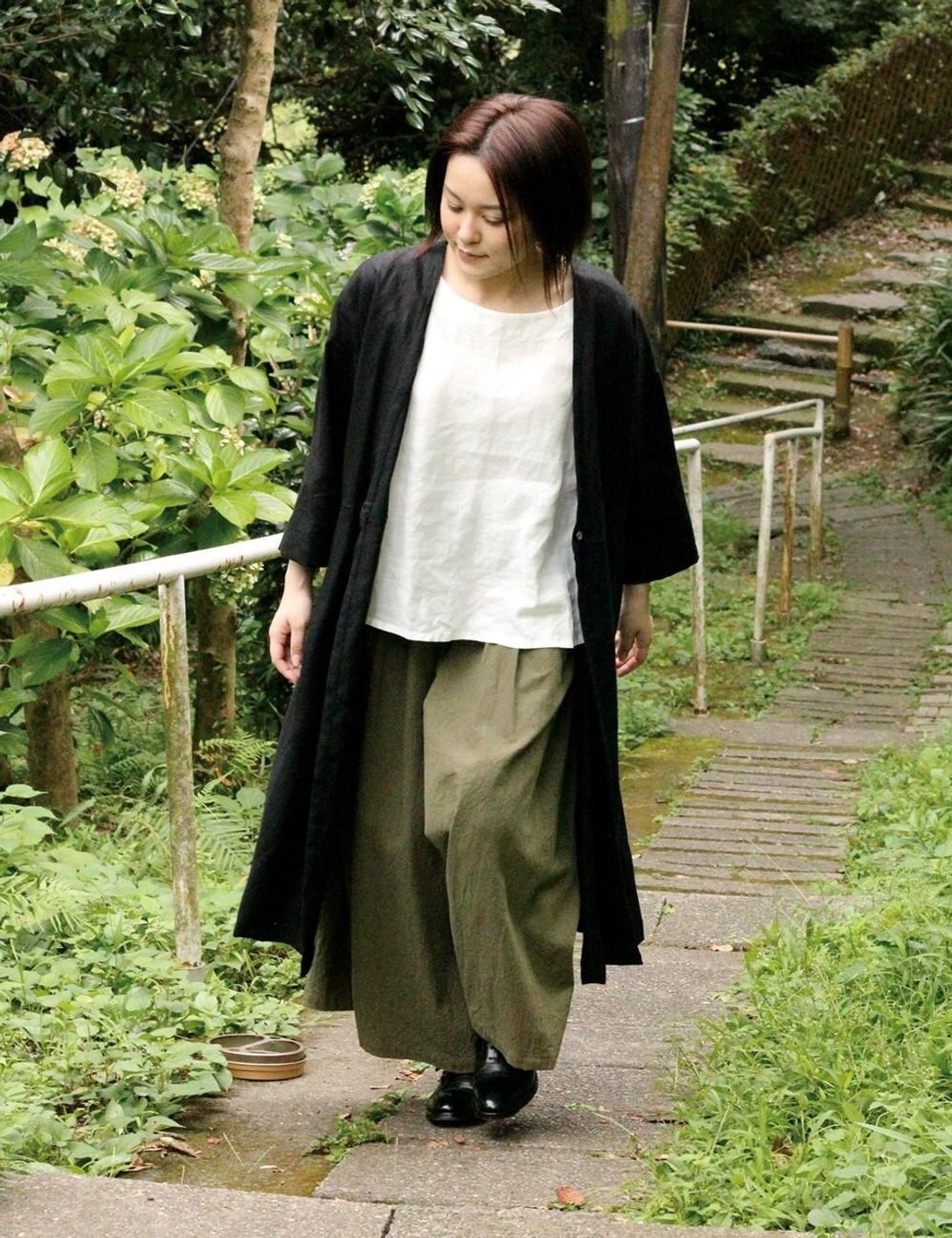 Linen long cardigan coat - 女装上衣 - 棉 黑色