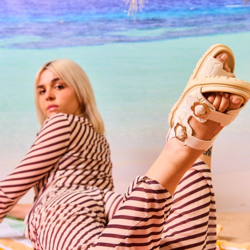 达菲厚底凉鞋 奶油白 - 男女凉鞋 - 聚酯纤维 白色