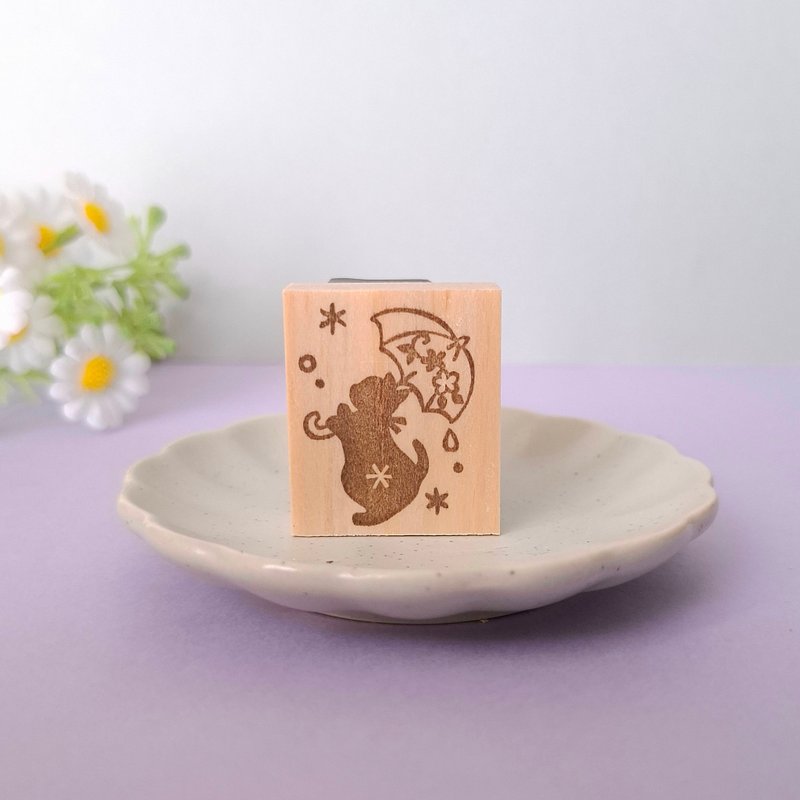撑伞的小猫印章 猫咪 雨季 梅雨 6月 花 - 印章/印台 - 橡胶 透明
