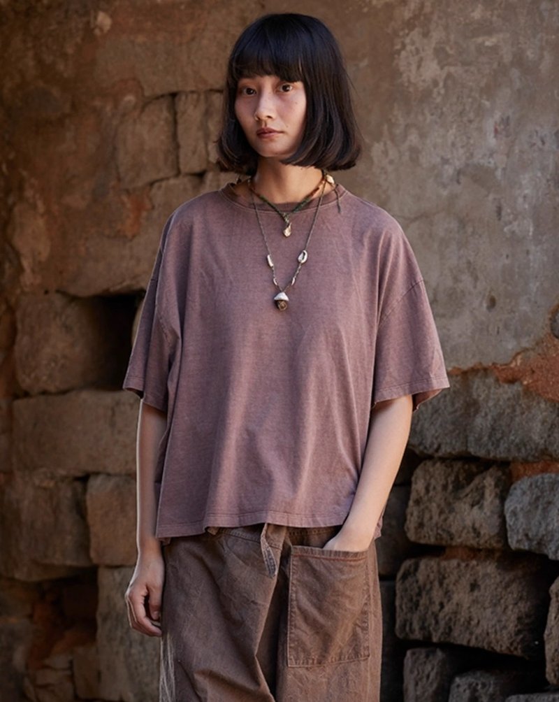 复古文青 丝棉针织短袖T恤 - 女装 T 恤 - 其他材质 多色