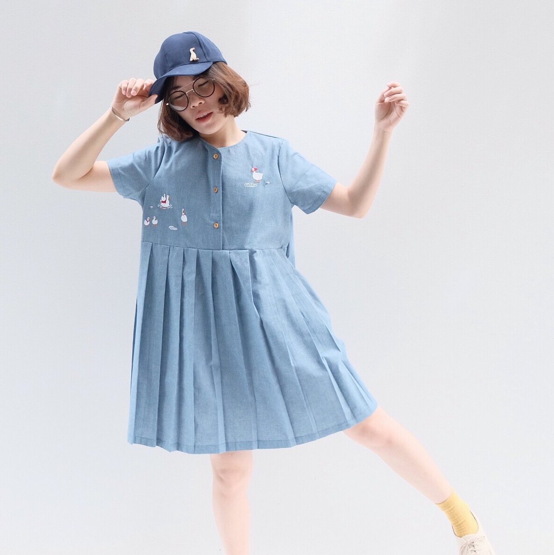 MuMu Dress - "duck village" theme (Blue Color) - 洋装/连衣裙 - 棉 蓝色