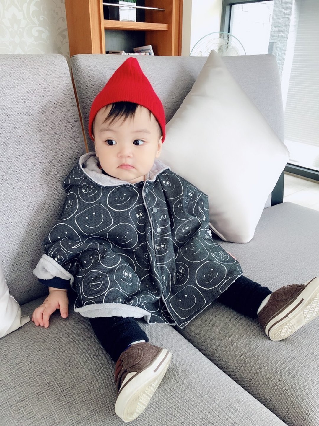 笑脸牛仔 斗篷 小孩外套 - 童装外套 - 棉 灰色