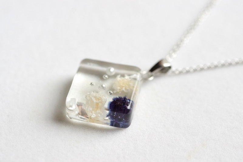 树脂艺术 方形吊坠・夜色深处 - 项链 - 树脂 蓝色