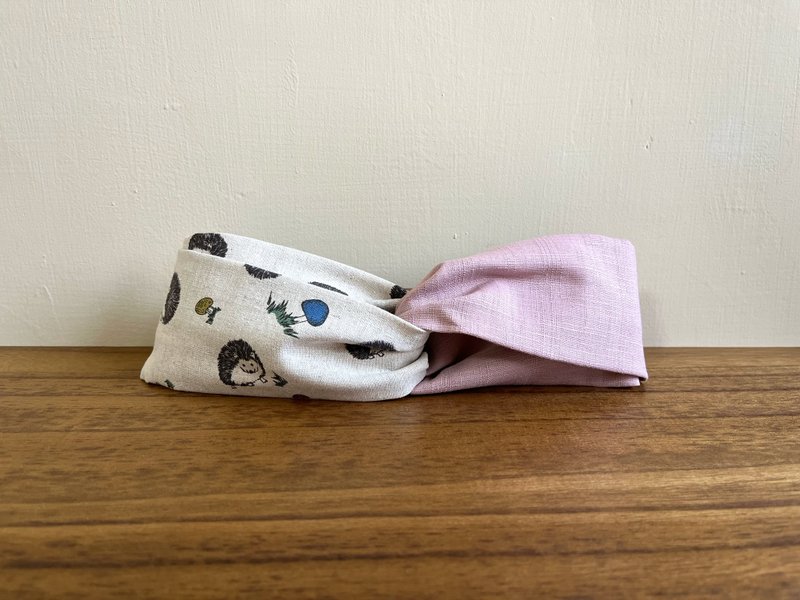 双拼发带 / 森林小刺猬 - 藕粉 / 日本布 - 发带/发箍 - 棉．麻 粉红色