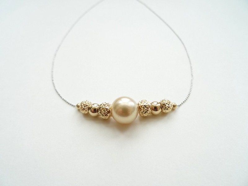 [订制] 拾捌金饰 ◆ 复古唐顿 ◆ 日本18K金 10 mm 南洋金珠花式切割串珠项链 (45 cm 可调整) ◆ Solid Gold - 项链 - 宝石 