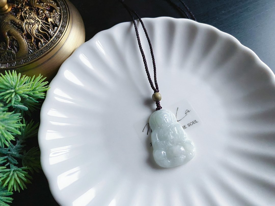 天然缅甸玉翡翠 观音 菩萨 礼物 玉坠 项链 吊饰 保平安 佛像 - 项链 - 玉石 绿色