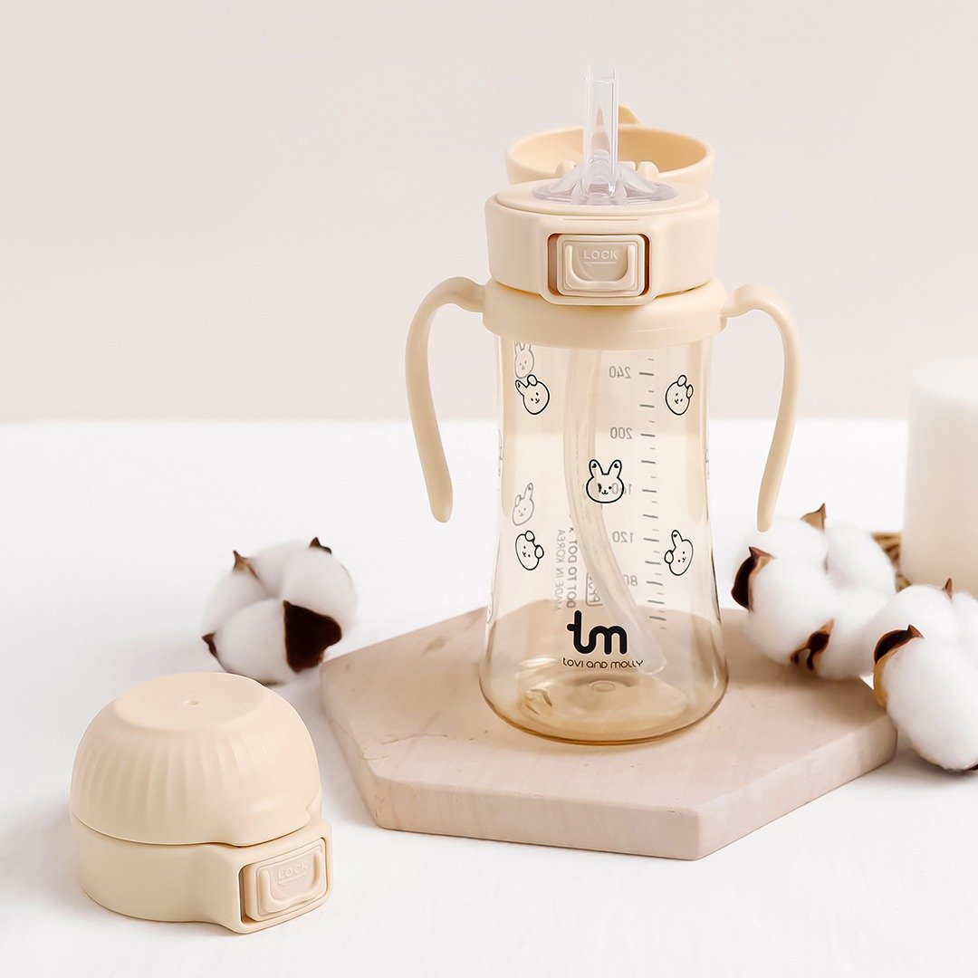 韩国【tovi and molly】PPSU 宽口弹盖吸管杯_奶茶兔好运 280ml - 奶瓶/奶嘴 - 塑料 橘色