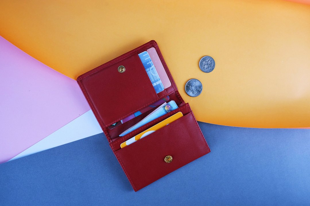 Red : Mini Purse / Cow Leather - 皮夹/钱包 - 真皮 红色