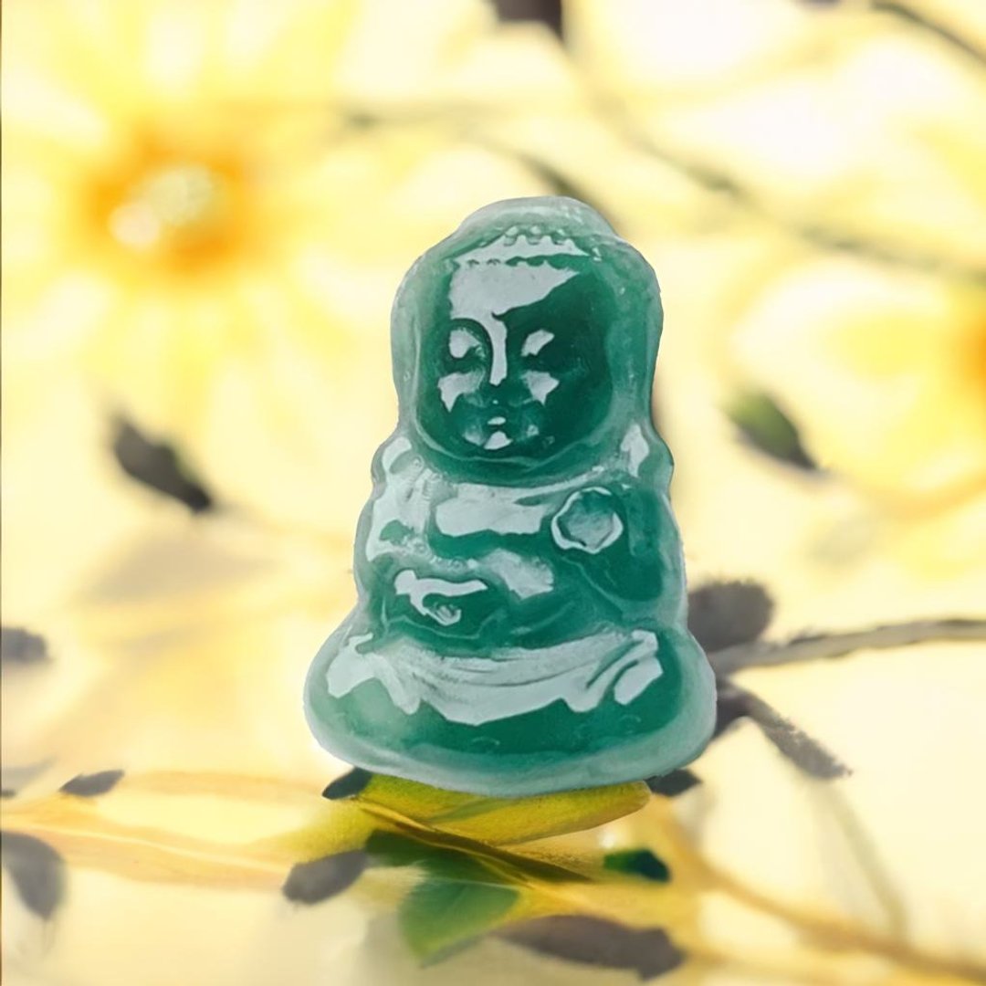 冰种蓝水翡翠宝宝佛项链 | 天然翡翠A货 | 送礼 - 项链 - 玉石 绿色