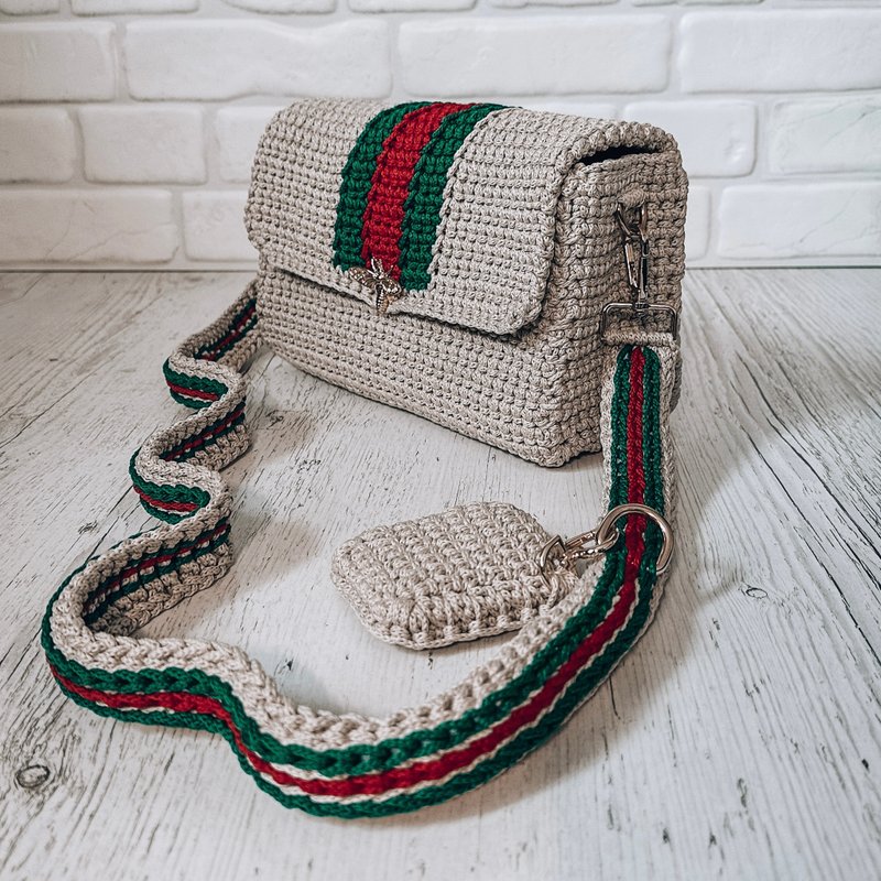 Crochet pattern bag with stripes PDF digital instant download, women crossbody - 手工艺教程/工具书 - 其他材质 