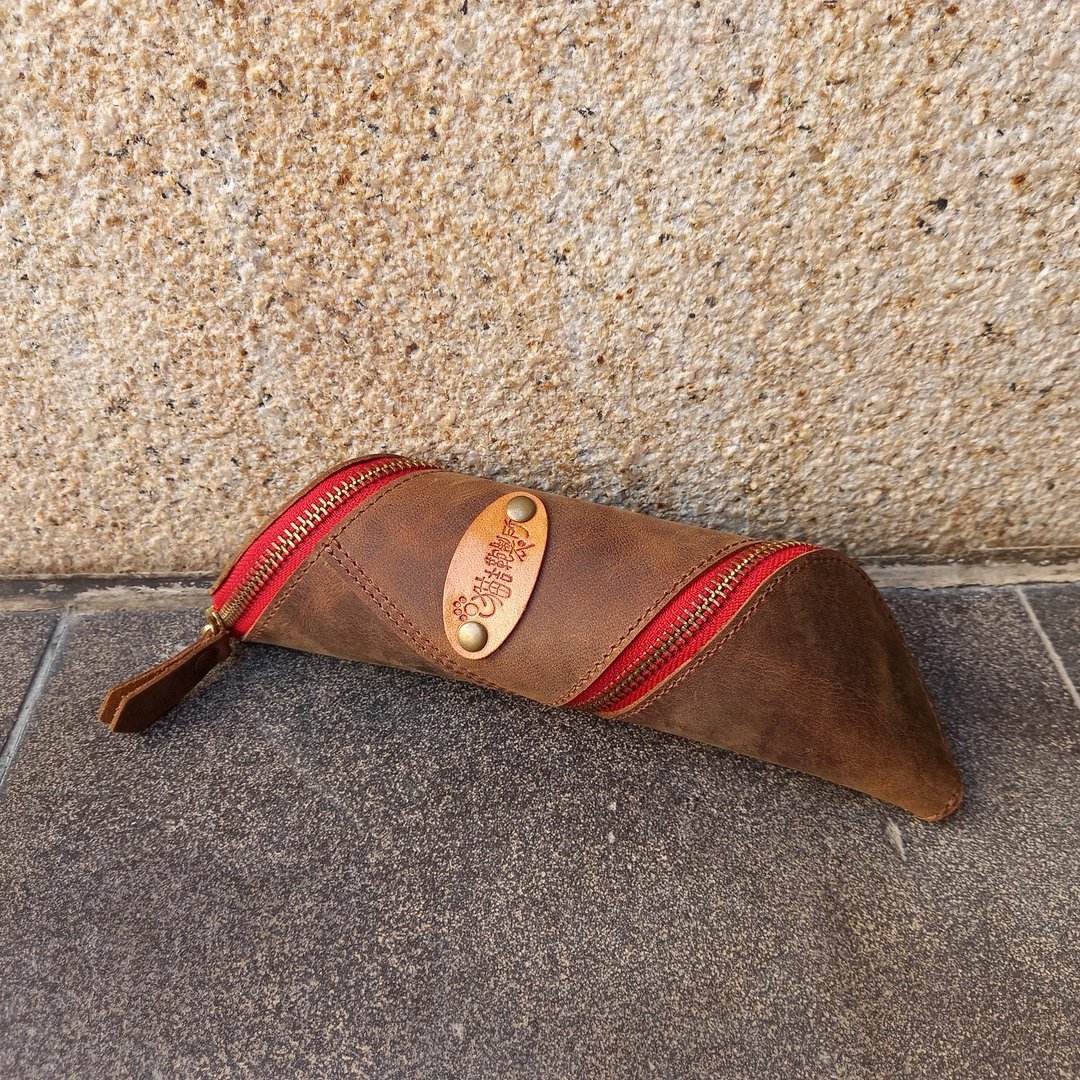 真皮 手作 拉链笔袋 工具袋 刷具袋 铅笔盒 多功能 撞色 简约 - 铅笔盒/笔袋 - 真皮 咖啡色