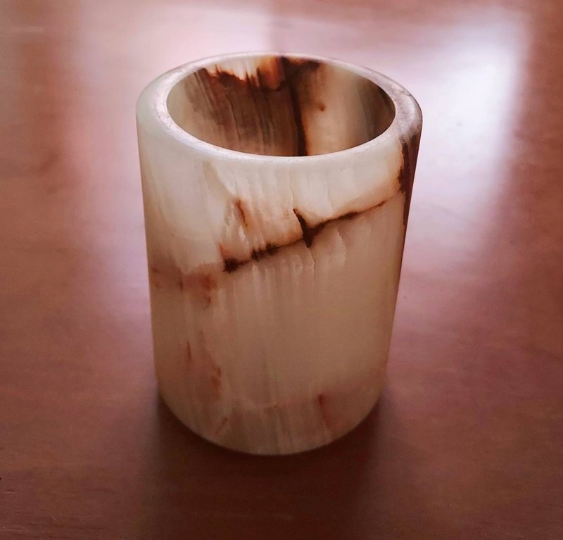 老意大利斑斓石材圆筒器皿 收纳罐 笔筒 高10.2 直径7.6 口6cm - 笔筒/笔座 - 石头 