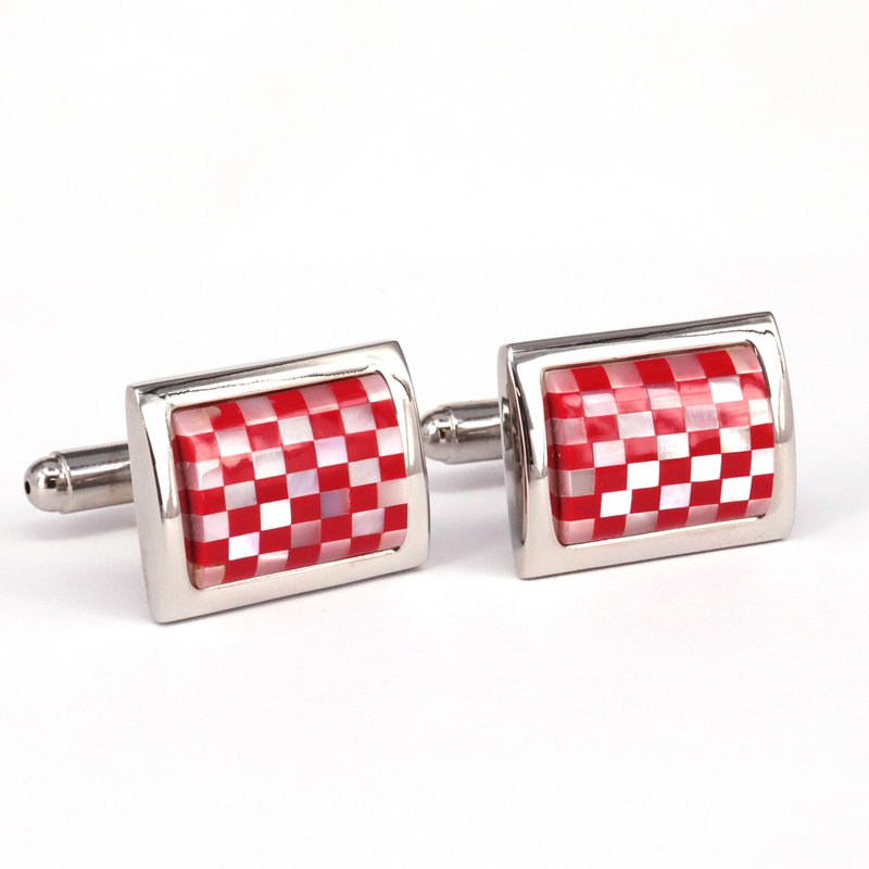 Mosaic Square MOP Cufflinks - 袖扣 - 其他材质 红色