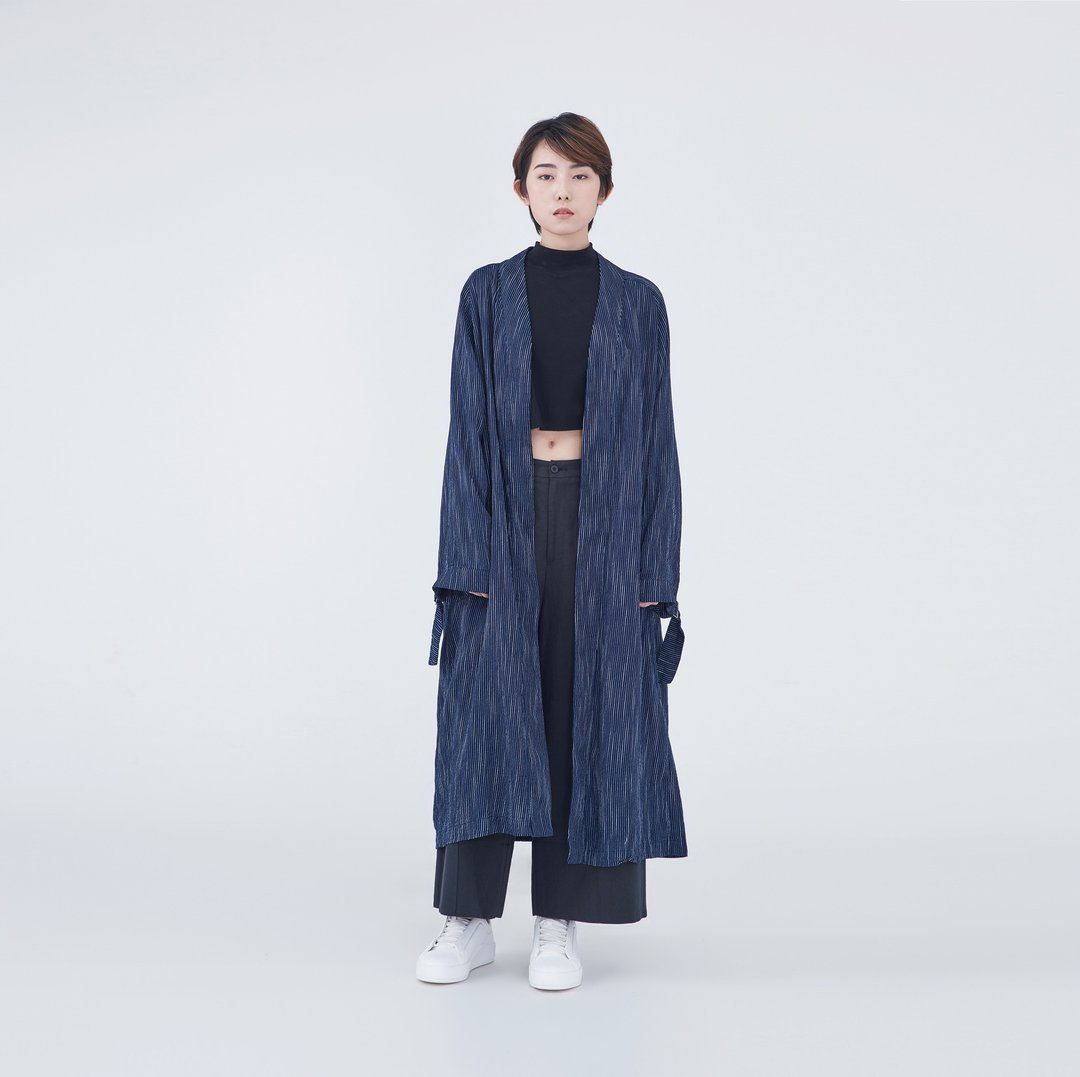 TRAN - 长版和式外套 - 女装休闲/机能外套 - 棉 蓝色