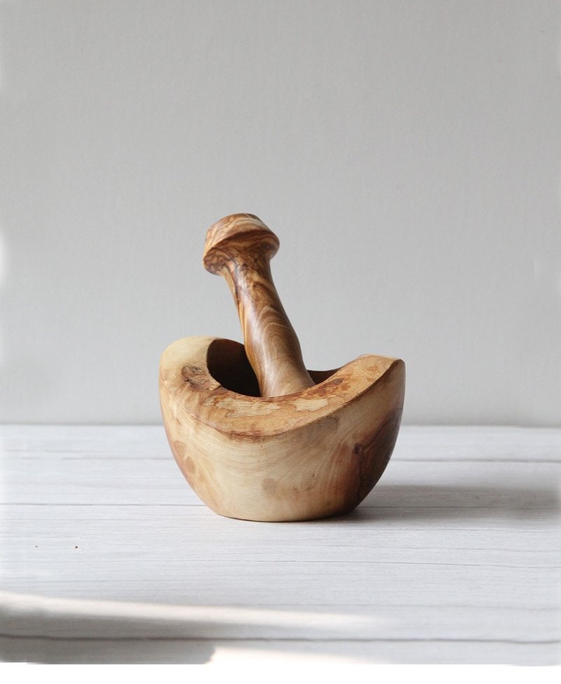 英国Naturally Med手工橄榄木粗旷树皮大捣药钵研磨钵/研磨棒组合 - 厨房用具 - 木头 咖啡色