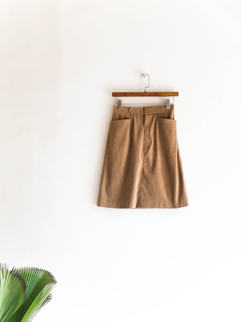 河水山 - 驼色青春恋爱少女 棉质古董直筒裙 日本高校生 古着 dress vintage - 裙子 - 棉．麻 卡其色