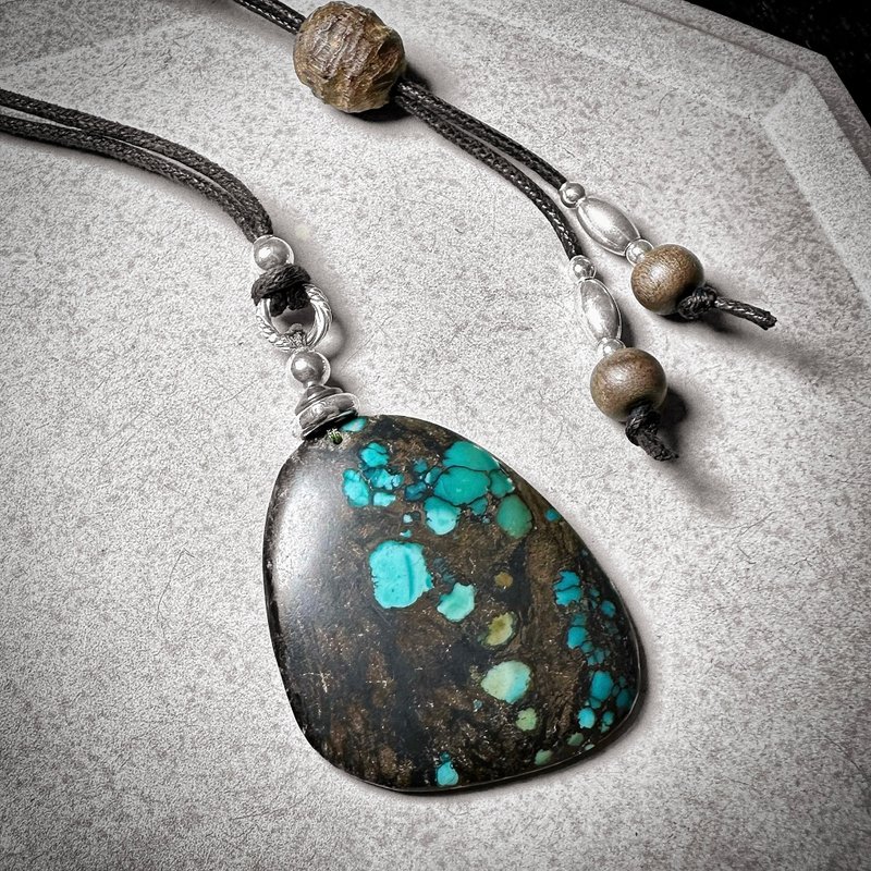 湖北绿松石 银制绳链 - 项链 - 半宝石 