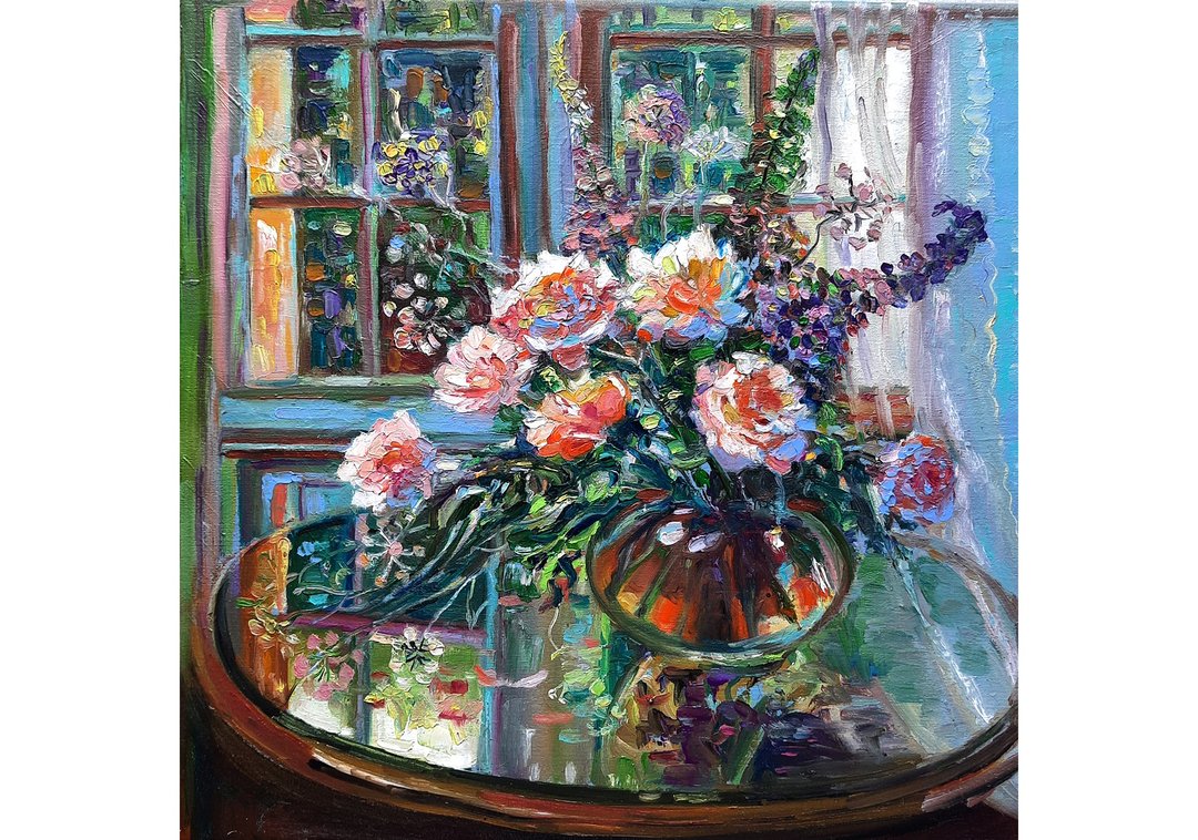瓶中玫瑰油画 原创艺术油画 油彩画布 30x30 平方米 - 墙贴/壁贴 - 其他材质 粉红色