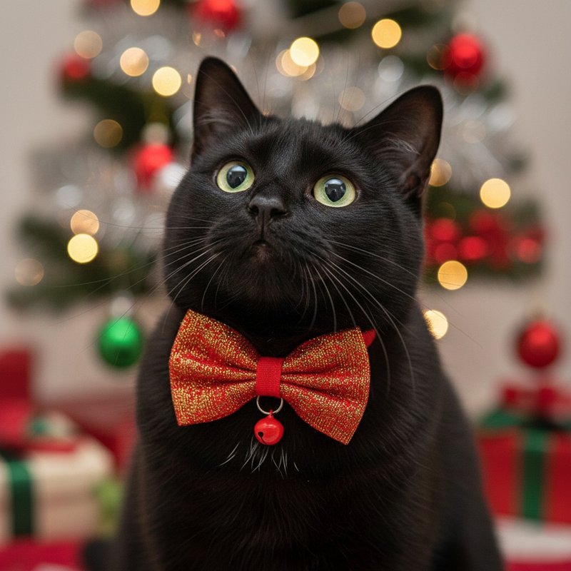 圣诞BlingBling款 蝴蝶结宠物装饰项圈 猫咪 小型犬 - 项圈/牵绳 - 棉．麻 红色