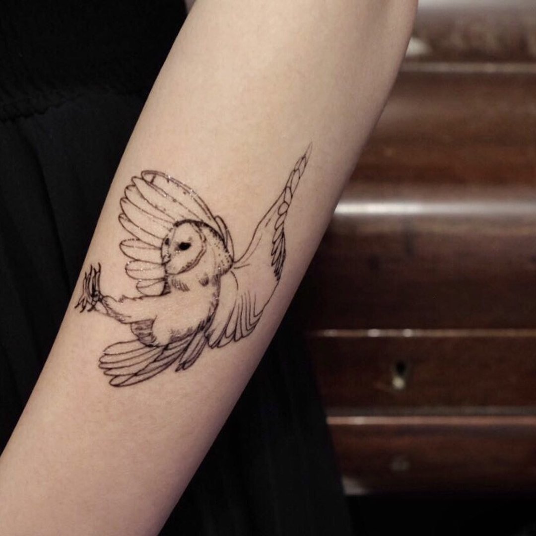 cottontatt 猫头鹰 手绘 纹身贴纸 - 纹身贴 - 纸 黑色
