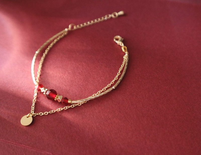 生日石系列 IIl |七月|红宝石手镯|提升个人气场|影响力|说服力 - 手链/手环 - 半宝石 红色