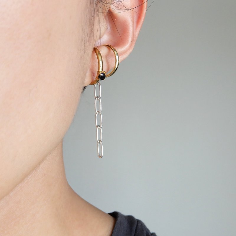 Swag Ear Cuff Long Chain / brass C070 - 耳环/耳夹 - 铜/黄铜 金色