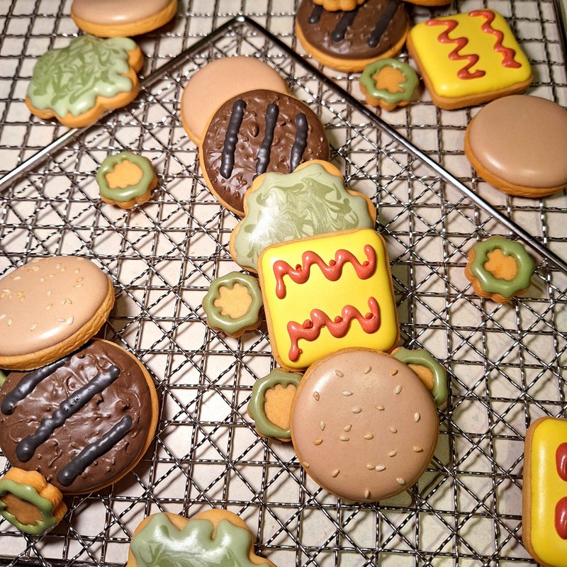 【温蒂泡芙】造型糖霜饼干-可爱汉堡生菜起司小黄瓜组 - 手工饼干 - 其他材质 