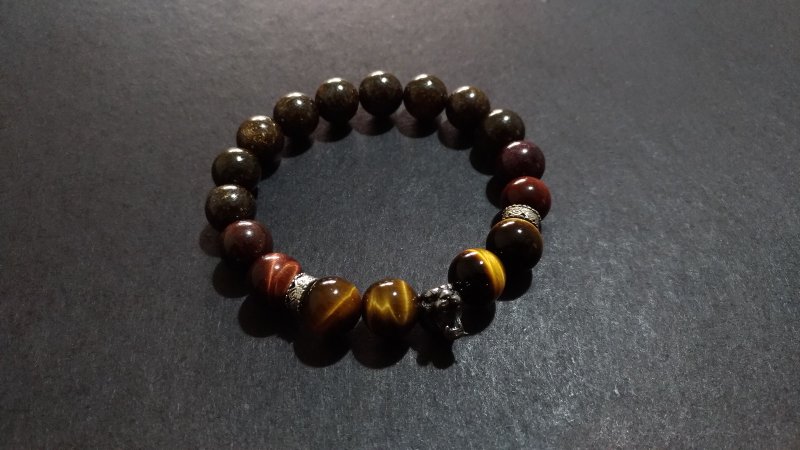 (天然石水晶手链)(定制化礼物)斑铜矿X黄虎眼石X红虎眼石 - 手链/手环 - 水晶 多色