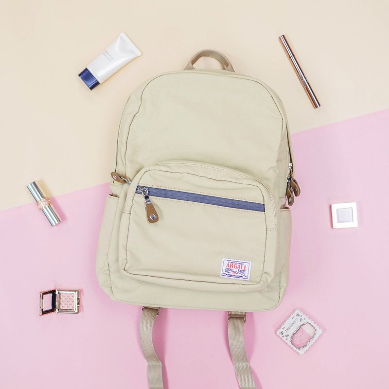女生粉色系 户外 简约 后背包 Backpack 卡其 - 后背包/双肩包 - 棉．麻 卡其色