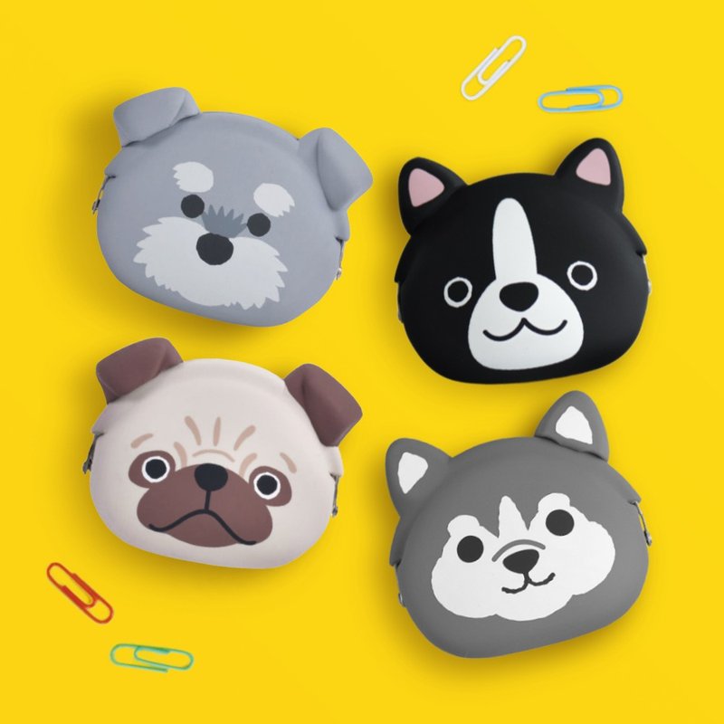 mimi POCHI Friends 雪纳瑞 哈士奇 巴哥犬 波士顿犬 硅胶口金包 - 零钱包 - 硅胶 灰色