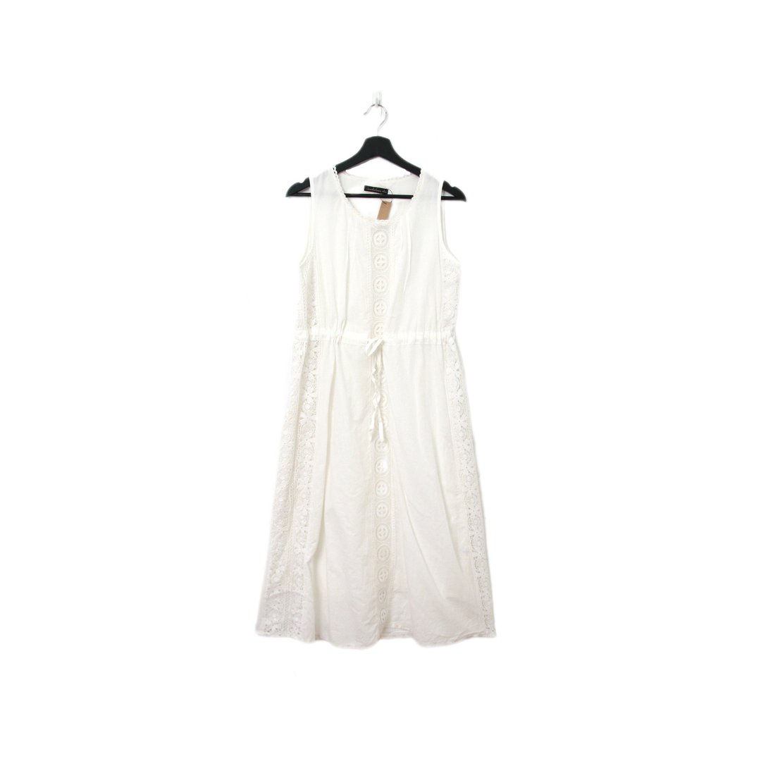 Back to Green-复古长洋装 日系图腾  纯白Ls-32//vintage dress - 洋装/连衣裙 - 棉 