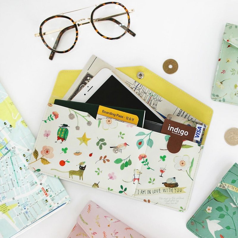 Dessin-indigo-柳林风声护照套皮革长夹-甜蜜黄,IDG70565 - 手拿包 - 真皮 黄色