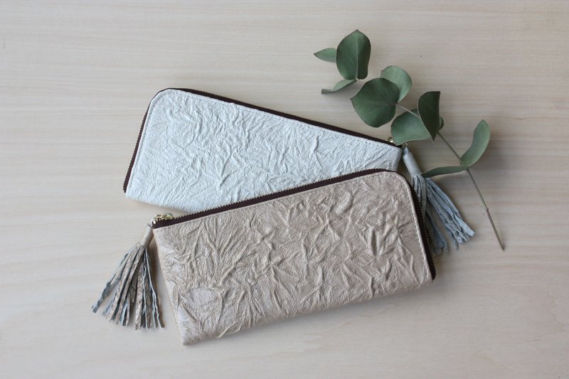 Pigskin slim long wallet pearl beige - 皮夹/钱包 - 真皮 卡其色