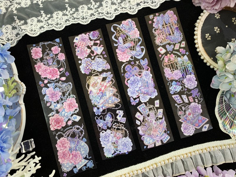 玫瑰花鸟笼 PET 纸胶带 鐳射銀 特殊工藝 - 纸胶带 - 纸 粉红色