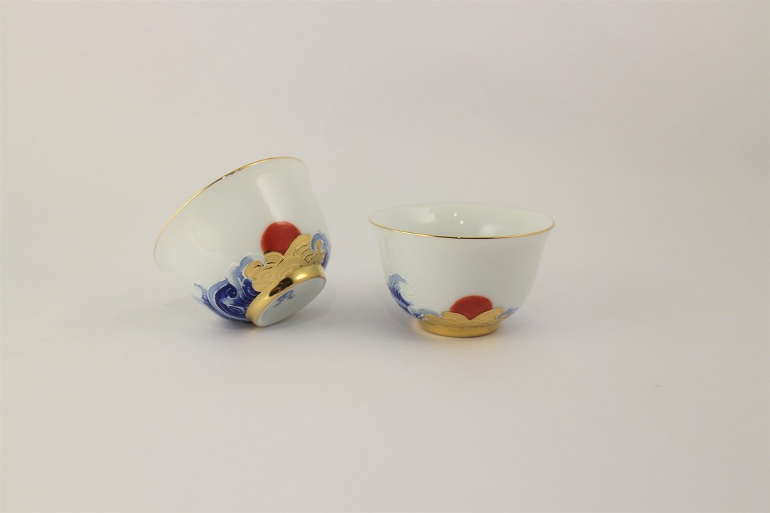 纯手绘茶杯-旭日东升对杯(如意杯) - 茶具/茶杯 - 瓷 蓝色