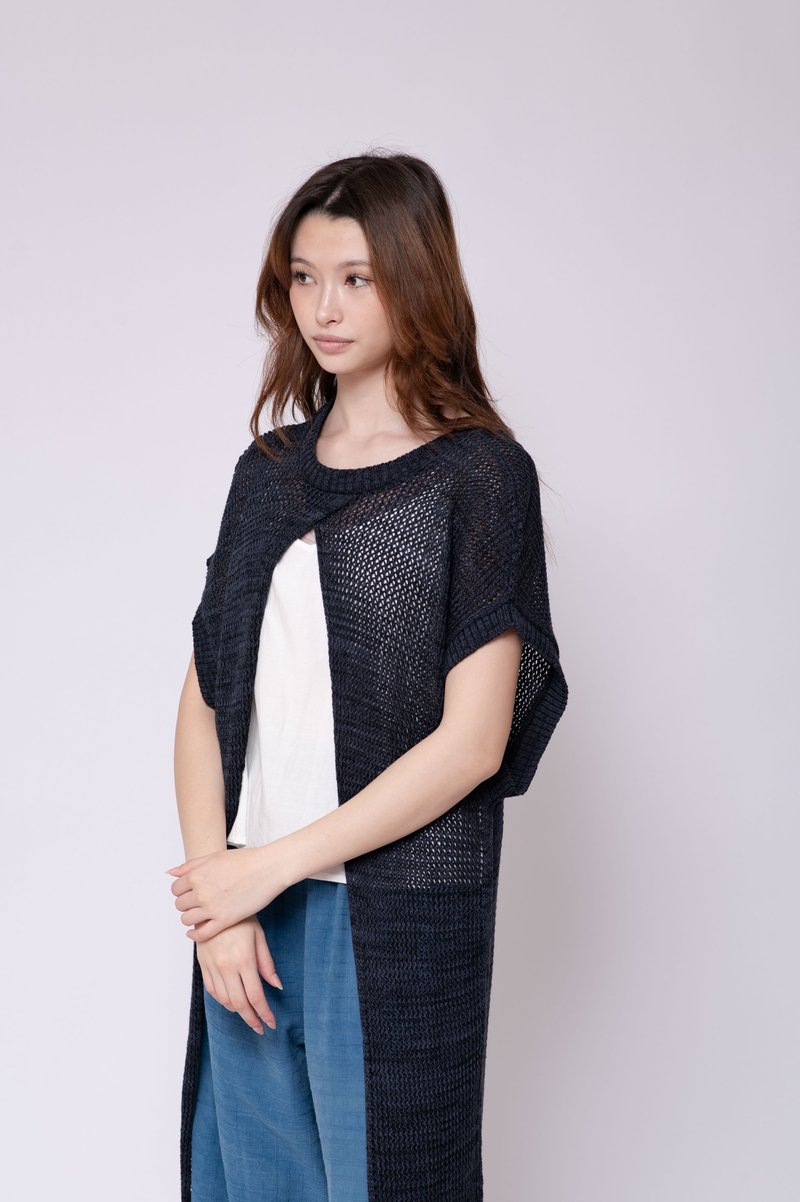【Amoha】纯棉针织长版两面穿上衫-神秘蓝 - 女装针织衫/毛衣 - 其他材质 黑色