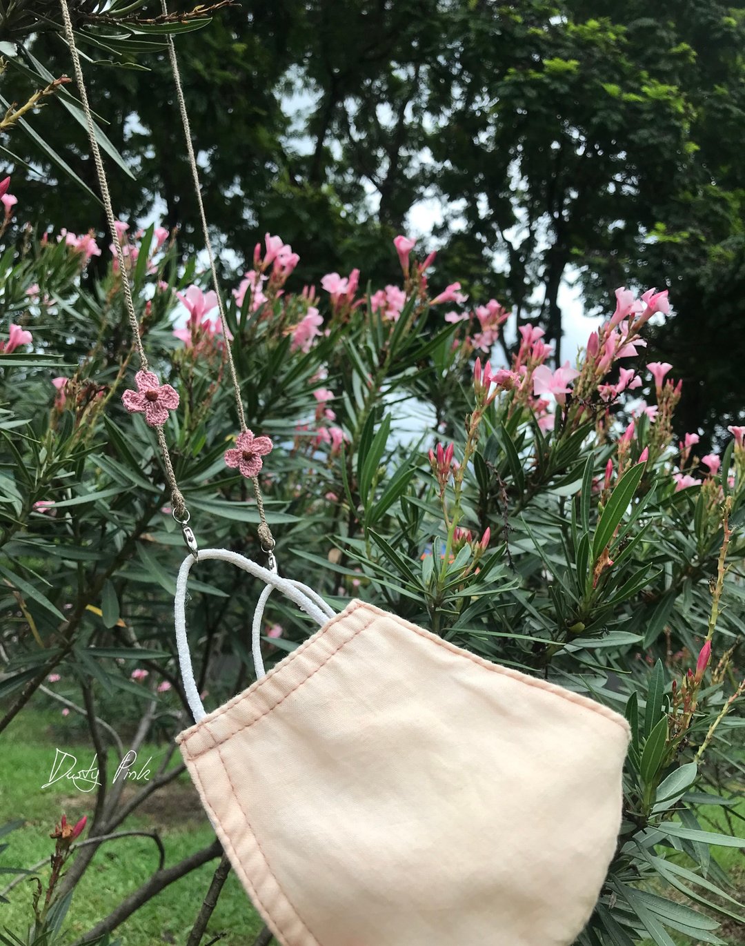 禮物 口罩鍊 minimal flower |Dusty Pink - 口罩 - 贵金属 粉红色