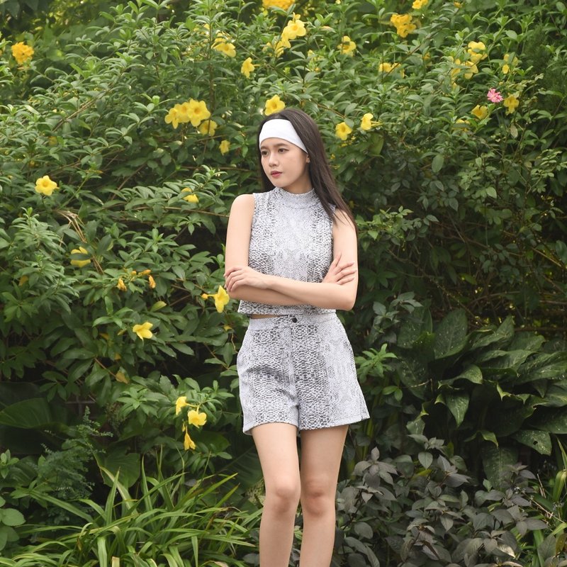 爆裂纹西装短裤 - 女装短裤 - 其他人造纤维 银色