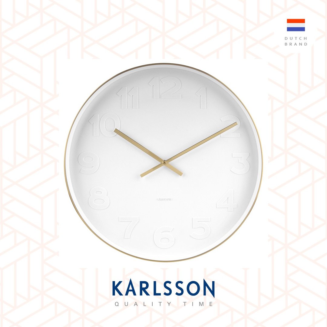 荷兰Karlsson wall clock 51cm Mr.White numbers w.gold case - 时钟/闹钟 - 其他金属 白色