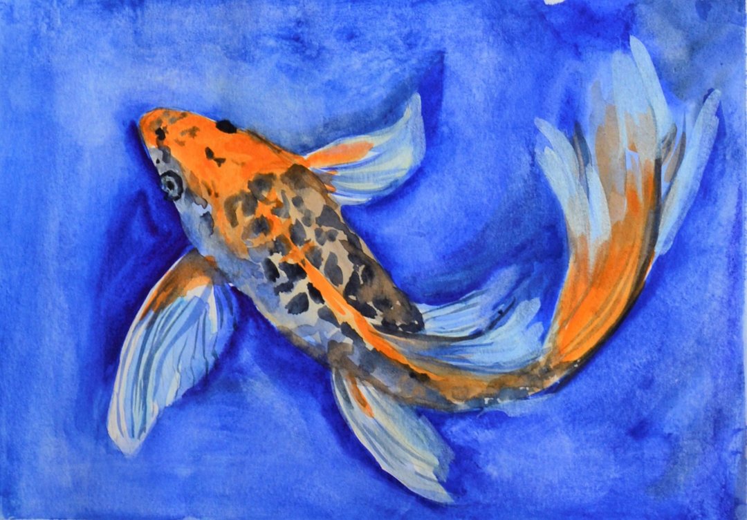 Koi Painting Koi Fish Original Art Koi Pond Artwork Animal Wall Art - 海报/装饰画/版画 - 纸 多色