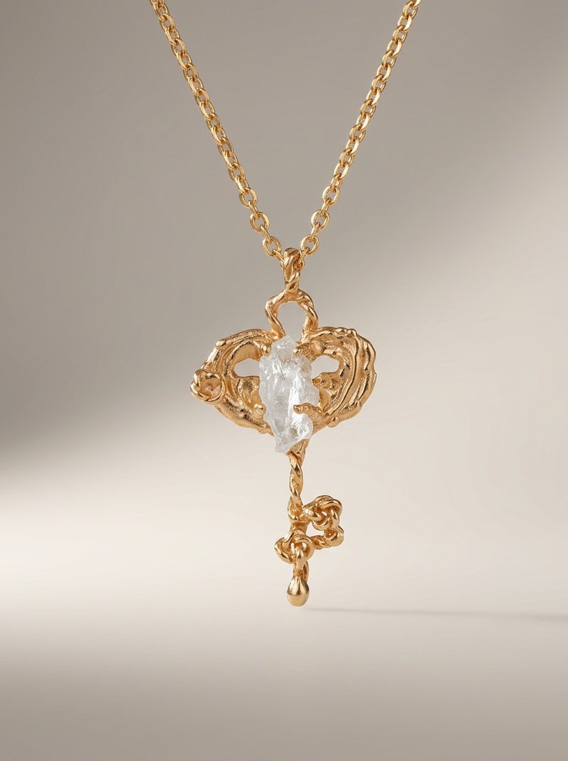 海蓝宝水晶钥匙项链 - 项链 - 纯银 