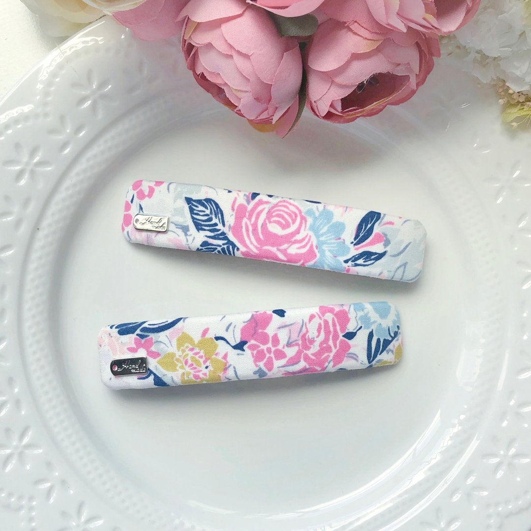 美国知名布料品牌长方形花朵印花发夹弹夹-粉紫 - 发饰 - 其他材质 粉红色