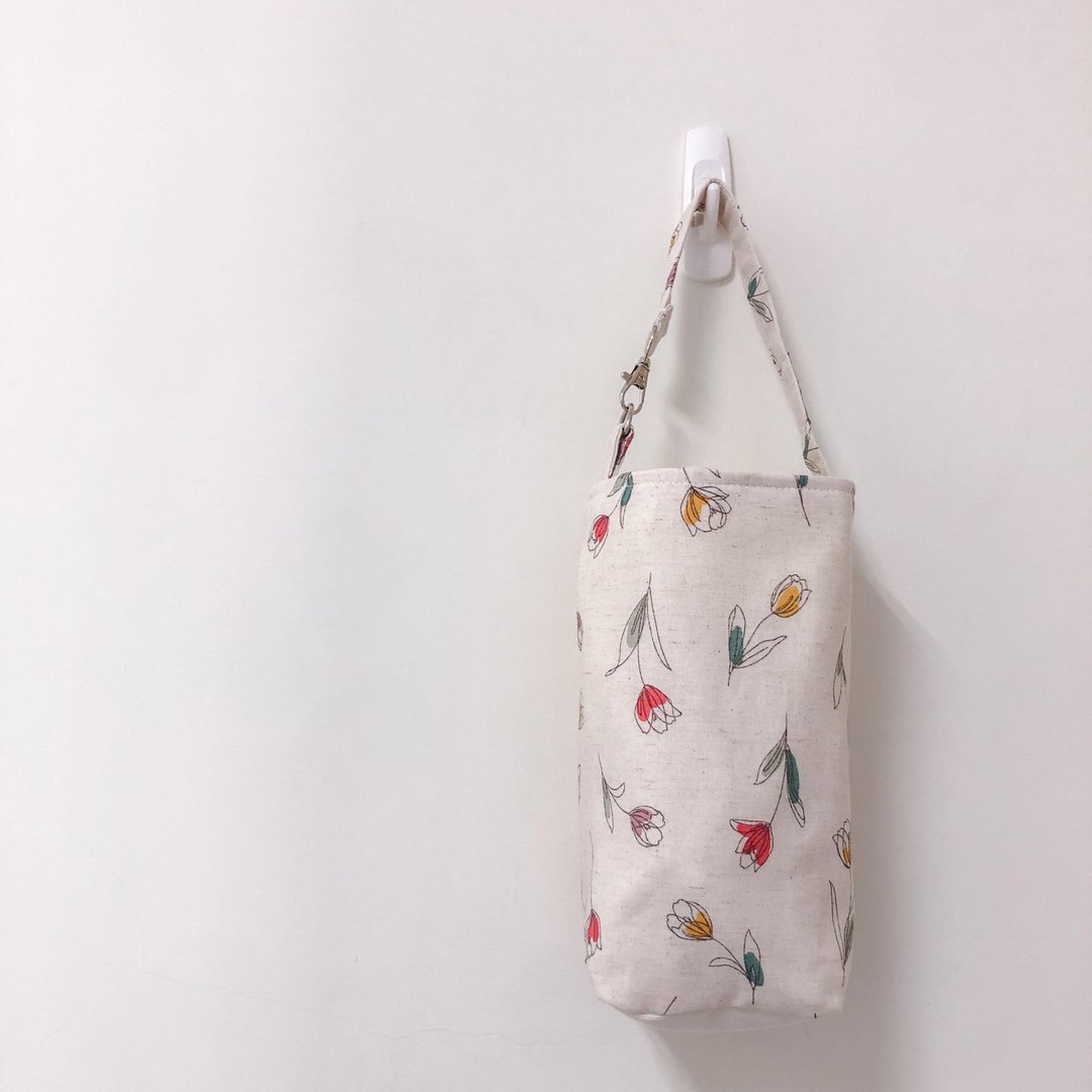 【雪花梨】郁金香 White 手工饮料提袋/ 散步小提袋/ 环保杯袋 - 其他 - 棉 多色