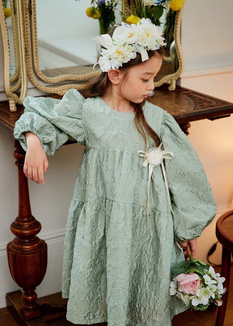 花朵胸花连身裙 - 童装礼服/连衣裙 - 聚酯纤维 绿色